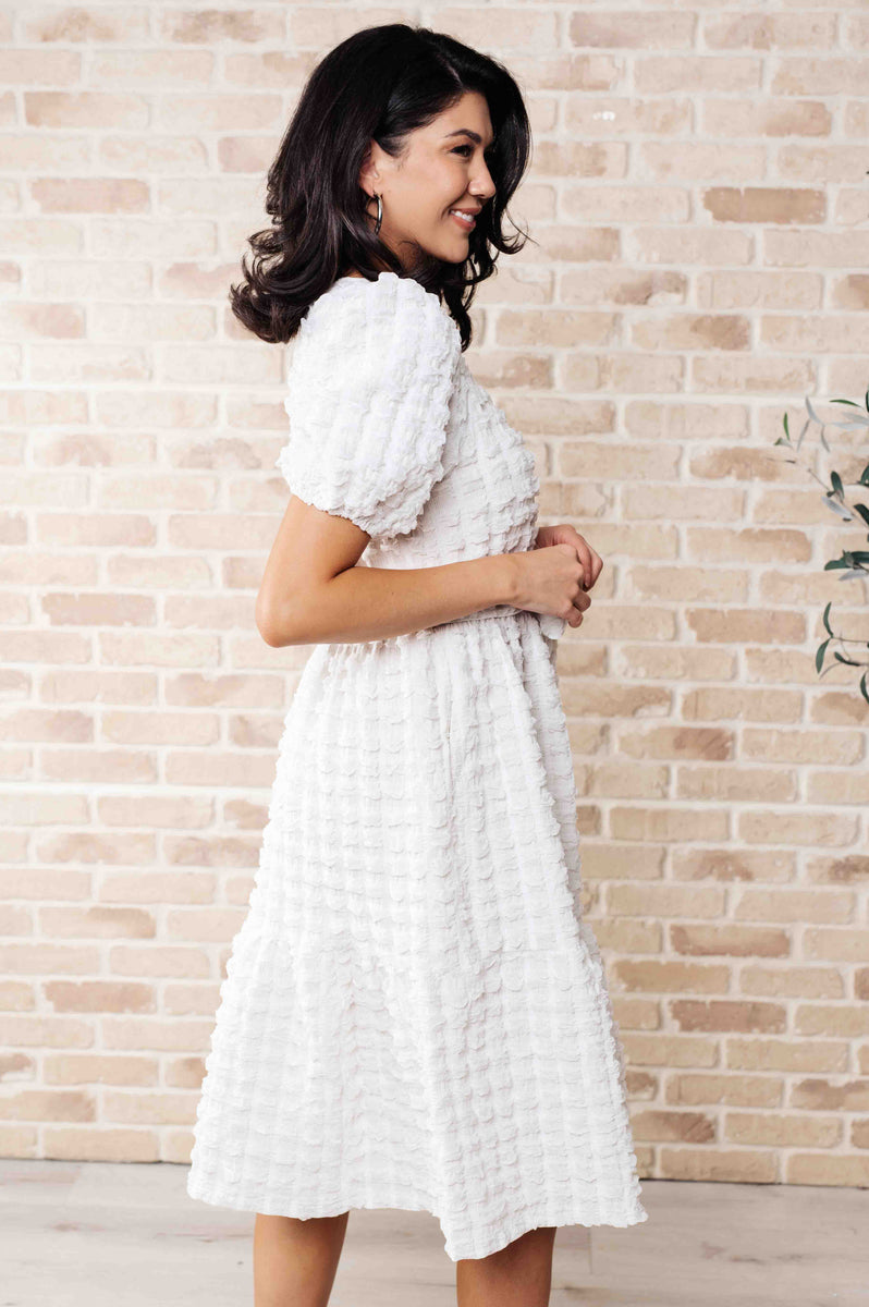 White Bubble Knit Midi Dress Large