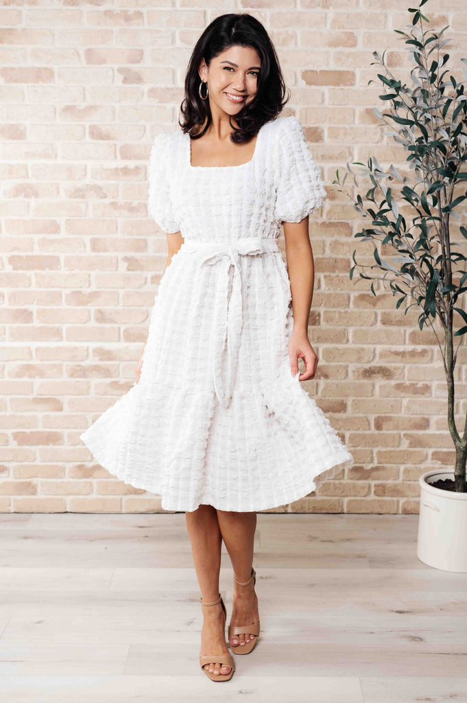 White Bubble Knit Midi Dress Large