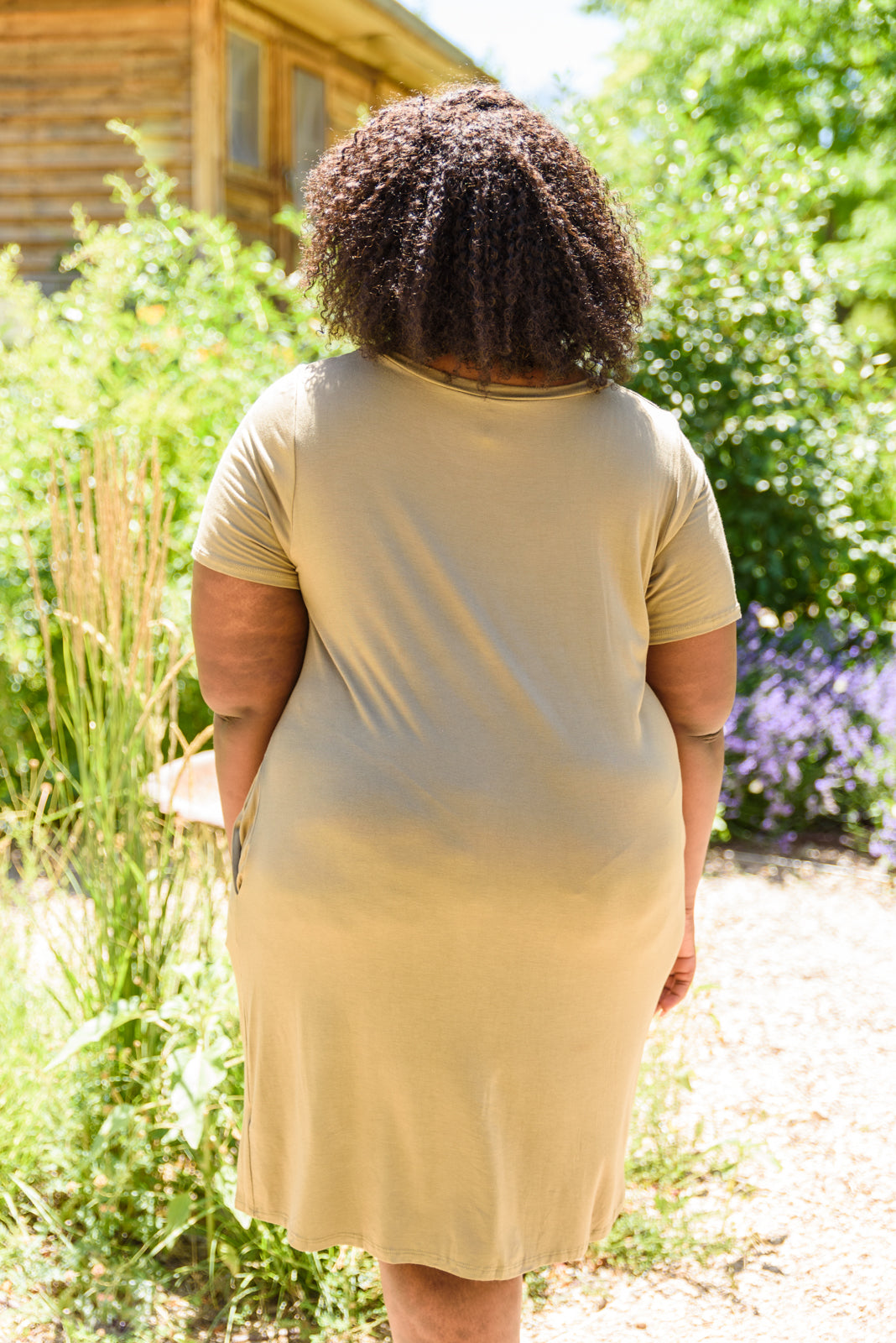 Olive Green Short Sleeve A-Line Tee Shirt Dress Small