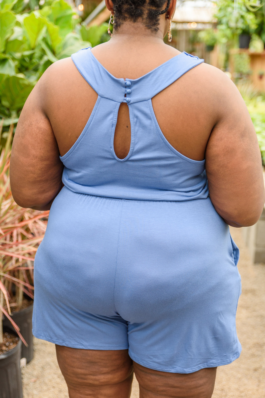 Lace Neckline Periwinkle Blue Shorts Romper by CY Fashion 2XL